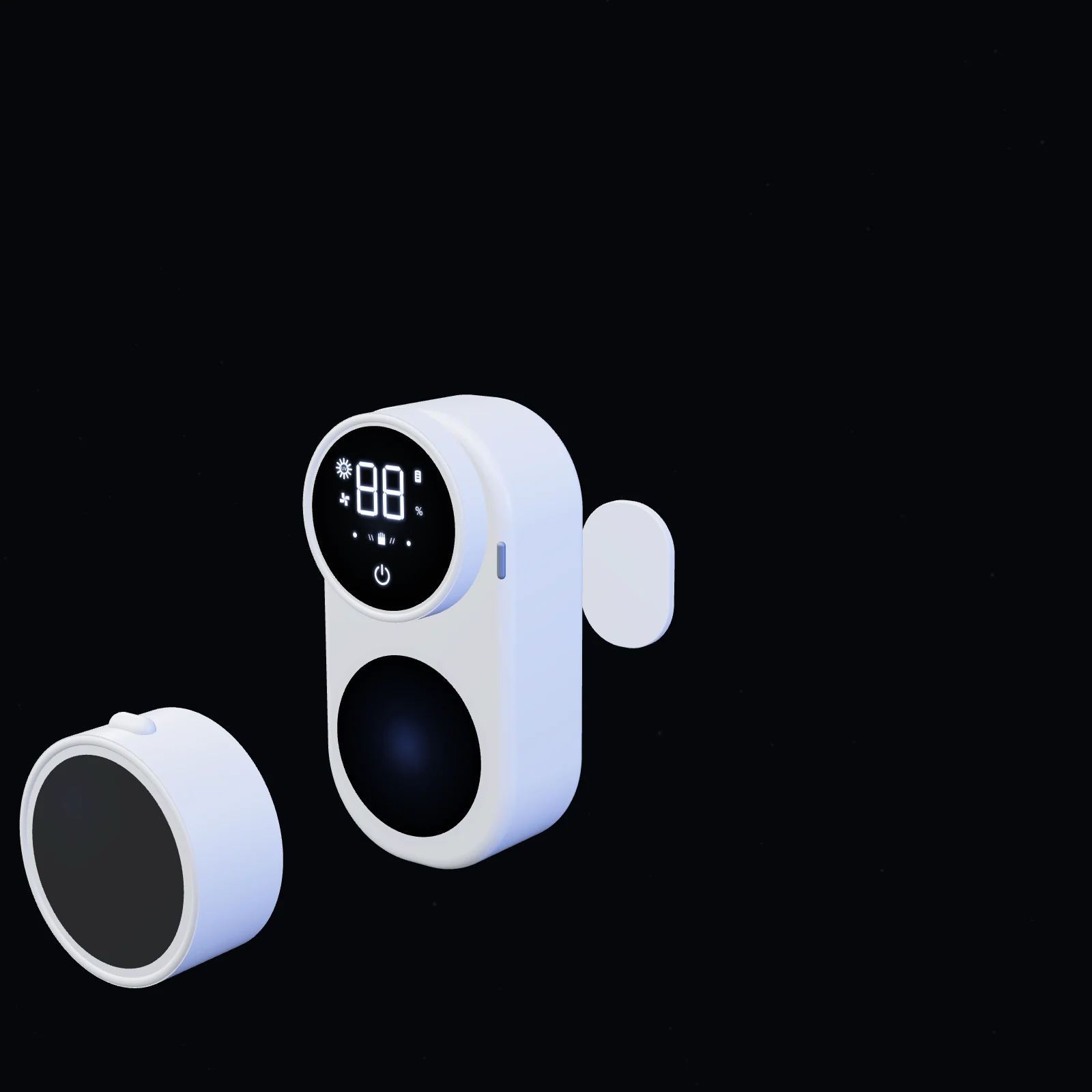 Exploded view of Cove: adhesive wall plate, unit and rotating cover