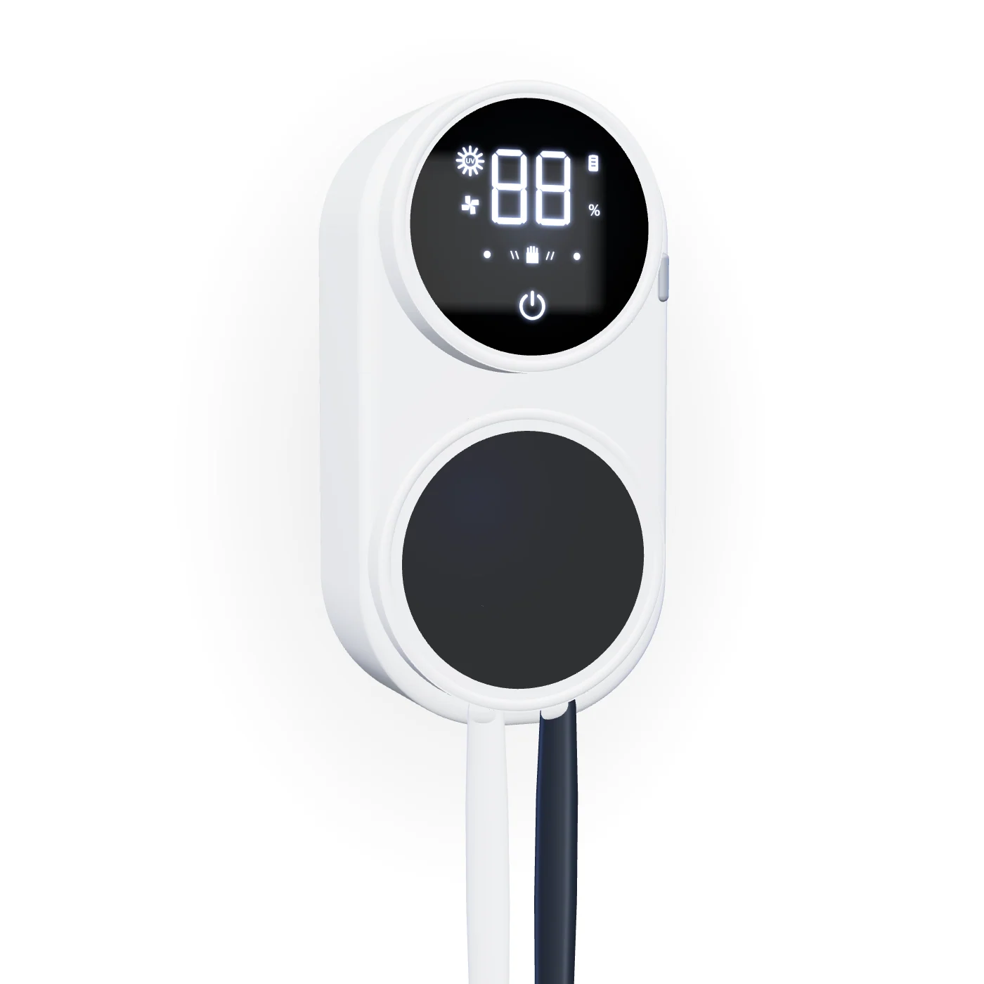 Paragon Cove wall-mounted brush holder with round display and closed rotating cover, front view